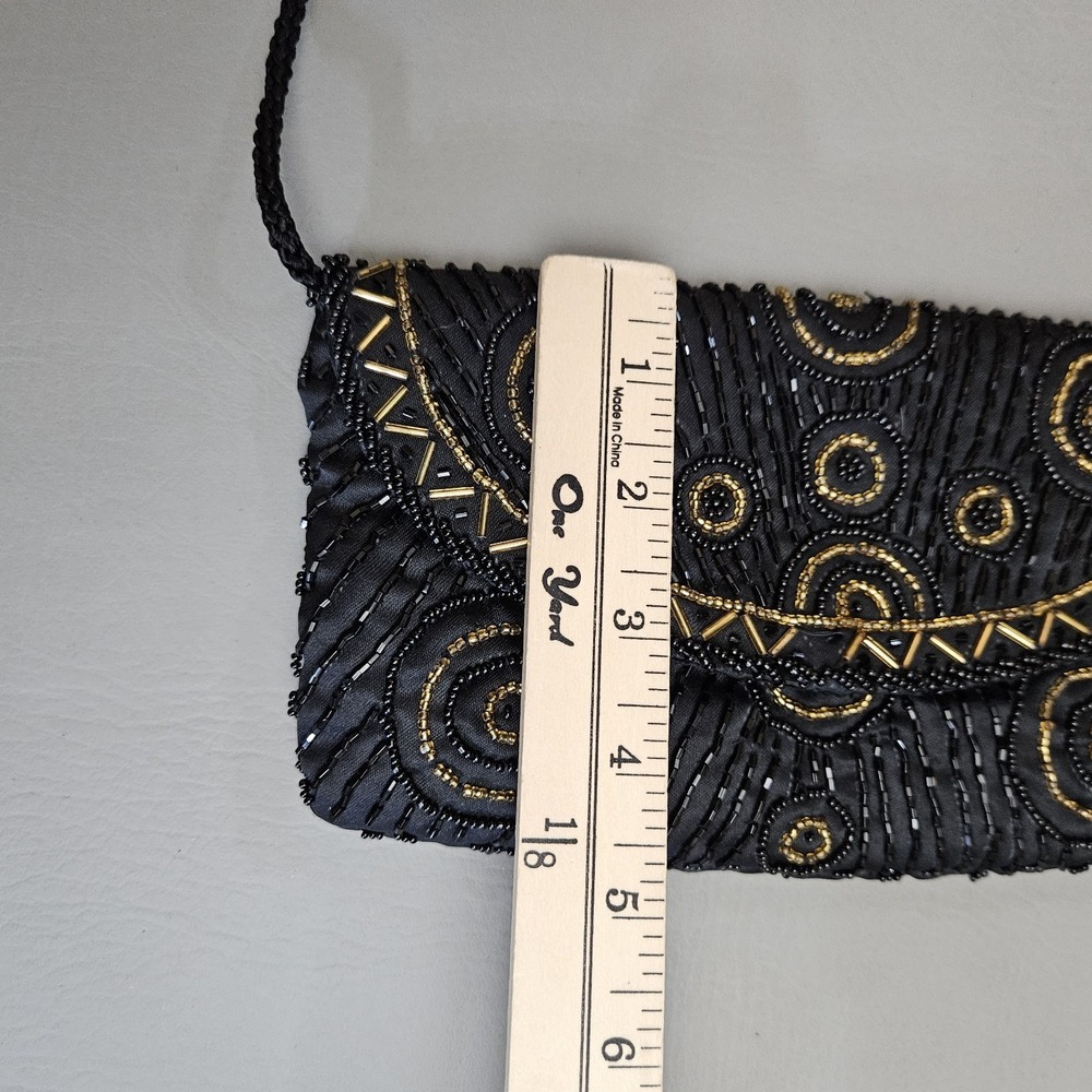 Beaded Handbag Purse Black Gold Evening Hoco Shoulder Strap - Picture 10 of 11